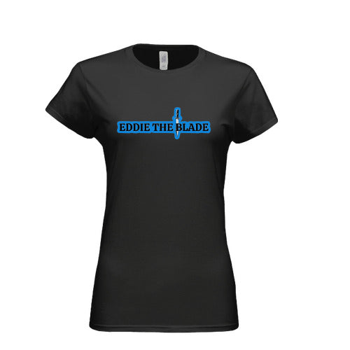 Eddie the blade black lady's t-shirt w/blue logo