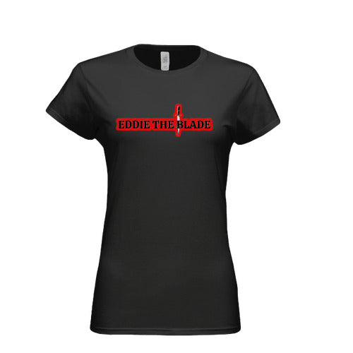 Eddie the blade black lady's t-shirt w/red logo