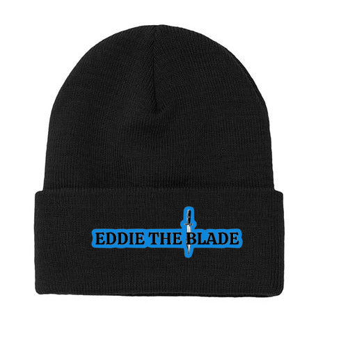 Eddie the blade black beanie w/blue logo