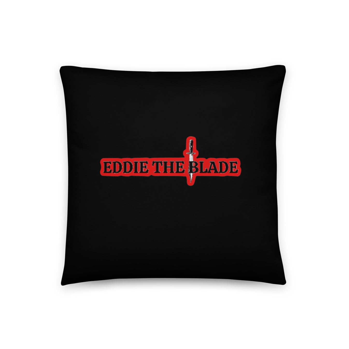 Eddie the blade black pillow with red logo (small)