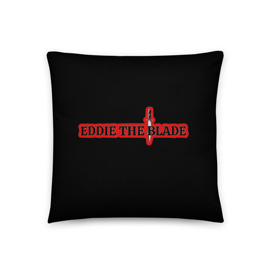 Eddie the blade black pillow with red logo (small)