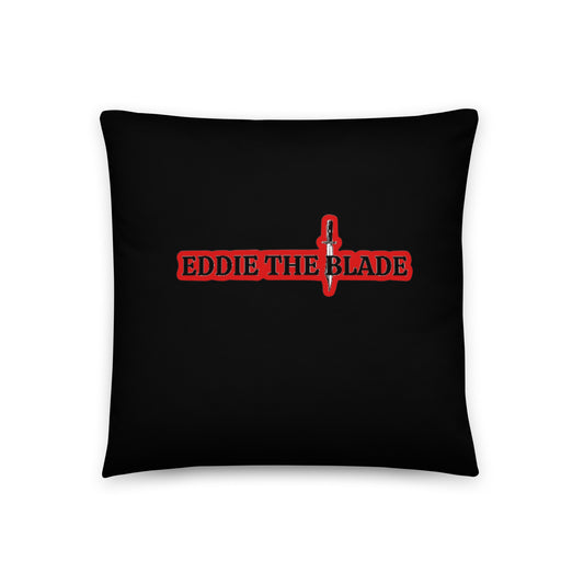 Eddie the blade black throw Pillow w/red logo (small)