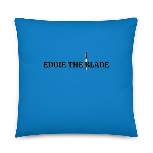 Eddie the blade blue throw  Pillow with logo (medium)