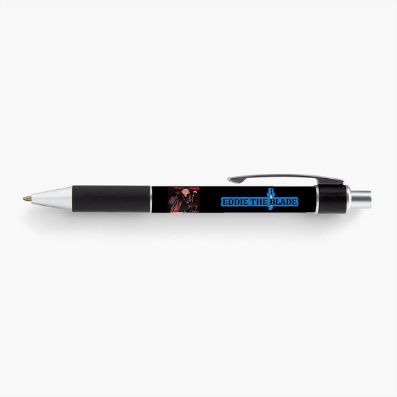 Eddie the blade black pen w/photo/blue logo