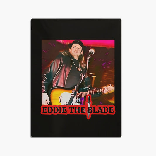 Eddie the blade black throw blanket w/photo red logo