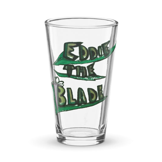 Eddie the blade green leaf logo drinking glass