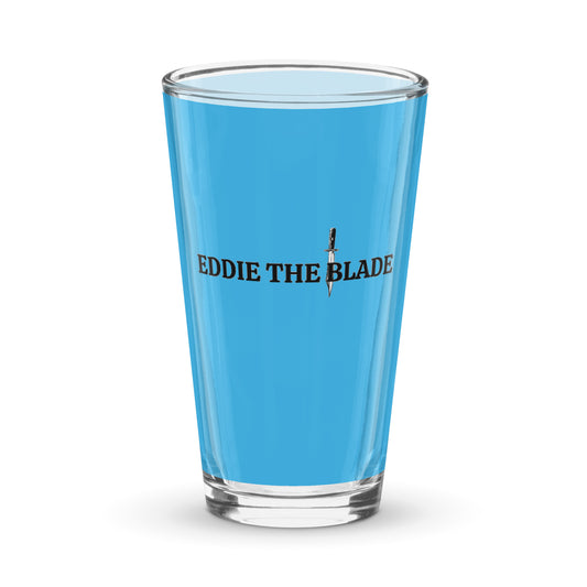 Eddie the blade blue drinking w/logo glass